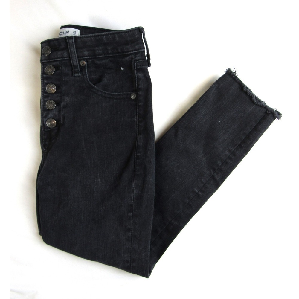 Abercrombie & Fitch Jeans Super Skinny Ankle High Rise Black Size 26/2XS Raw Hem